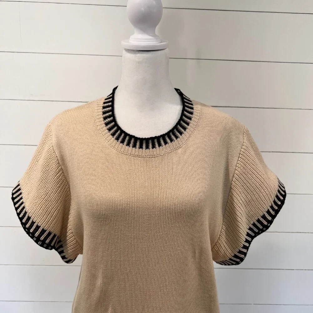 Miss Sparkling Cream and Black Short Sleeve Sweater Size XL - Picture 2 of 8